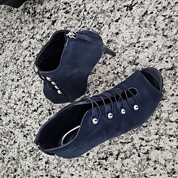 Navy Blue Open Toe Shootie - Picture 3 of 5